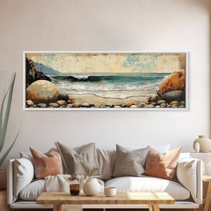 Rocky Ocean Beach Cove Wall Art, Coastal Canvas Print, Seascape Landscape, Nautical Decor, Beach House Living Room Art, Gift For Her