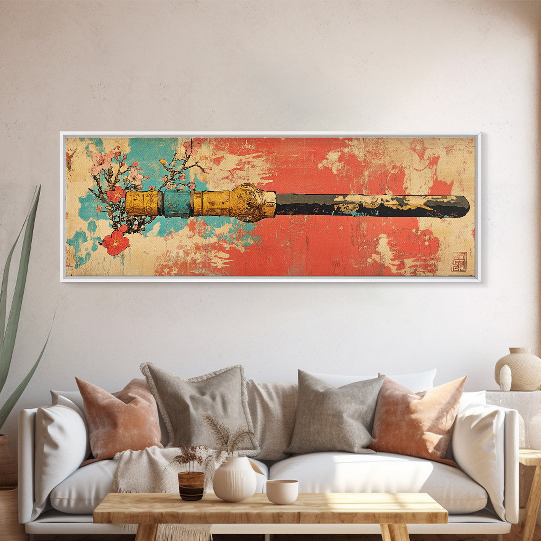 Samurai Katana With Cherry Blossoms Wall Art, Japanese Sword Canvas Print, Martial Arts Decor, Bold Asian Wall Decor, Gift For Him