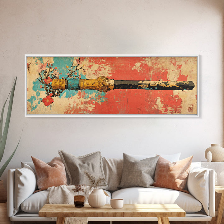 Samurai Katana With Cherry Blossoms Wall Art, Japanese Sword Canvas Print, Martial Arts Decor, Bold Asian Wall Decor, Gift For Him