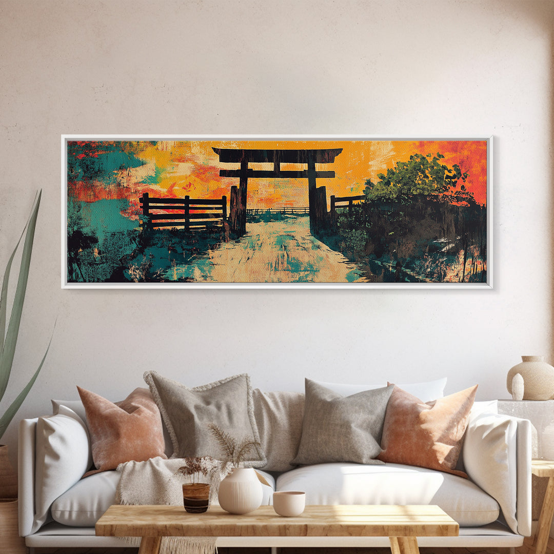 Japanese Torii Gate At Sunset Wall Art, Zen Landscape Canvas Print, Japandi Decor, Meditation Room Art, Asian Wall Decor