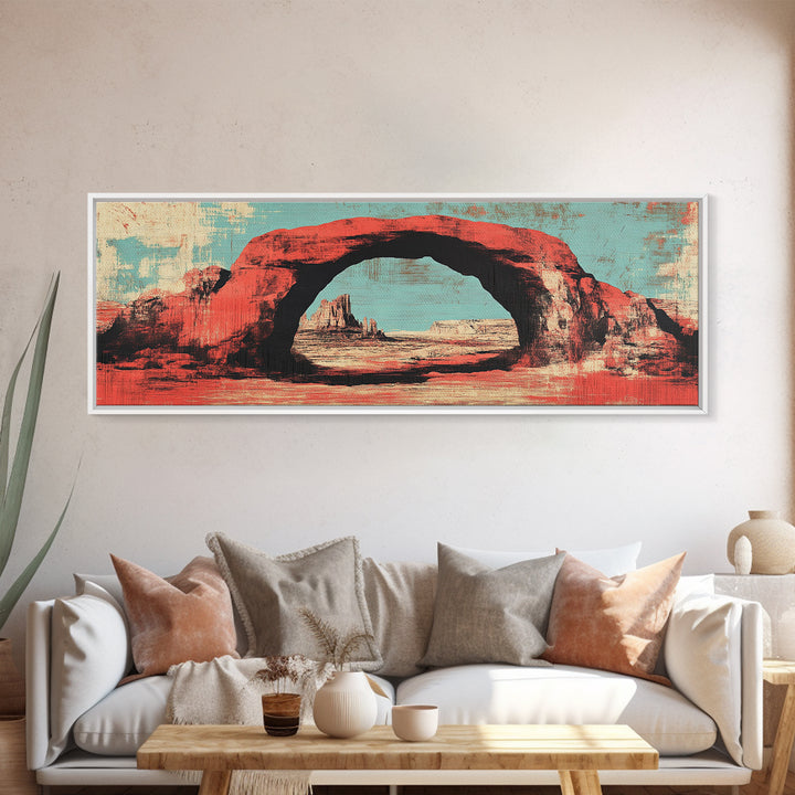 Red Desert Arch And Turquoise Sky Wall Art, Southwestern Landscape Print, Arizona Decor, Modern Rustic Living Room Canvas