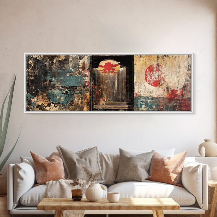 Weathered Japanese Doorway Framed Canvas Print, Wabi Sabi Wall Decor, Asian Inspired Art, Rustic Entryway Home Decor Gift