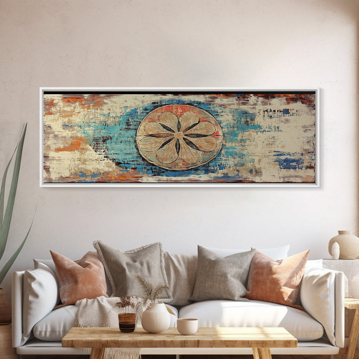 Weathered Sand Dollar Coastal Wall Art, Rustic Beach House Decor, Nautical Canvas Wall Art, Panoramic Ocean Home Decor Prints