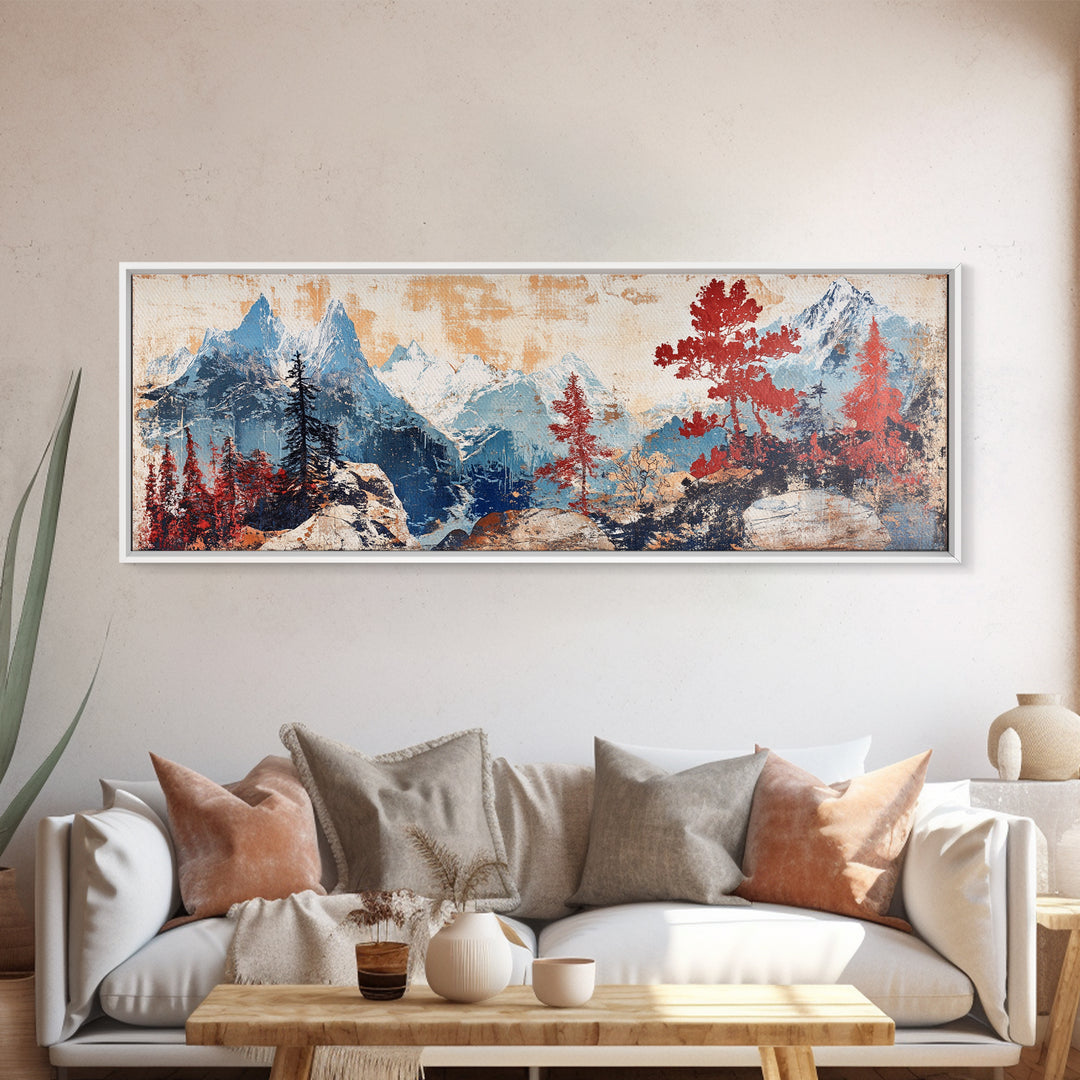 Alpine Peaks And Red Pines Canvas Print, Rustic Mountain Wall Art, Nature Wall Decor, Large Landscape Art, Cabin Decor, Home Decor
