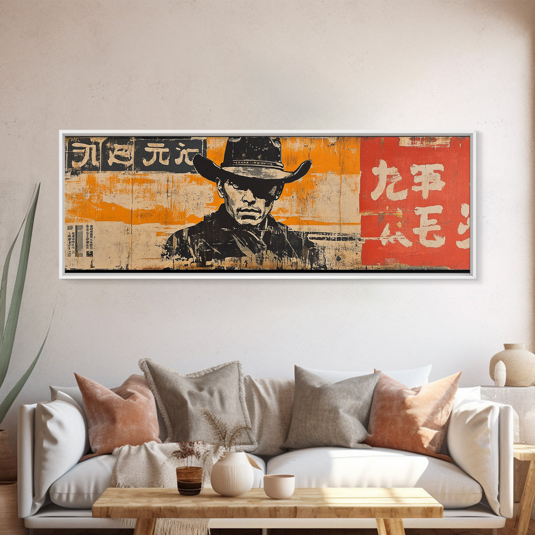 Stoic Cowboy Portrait On Orange Poster Wall Art, Western Pop Art Canvas Print, Man Cave Decor Gift For Him Rustic Home Decor