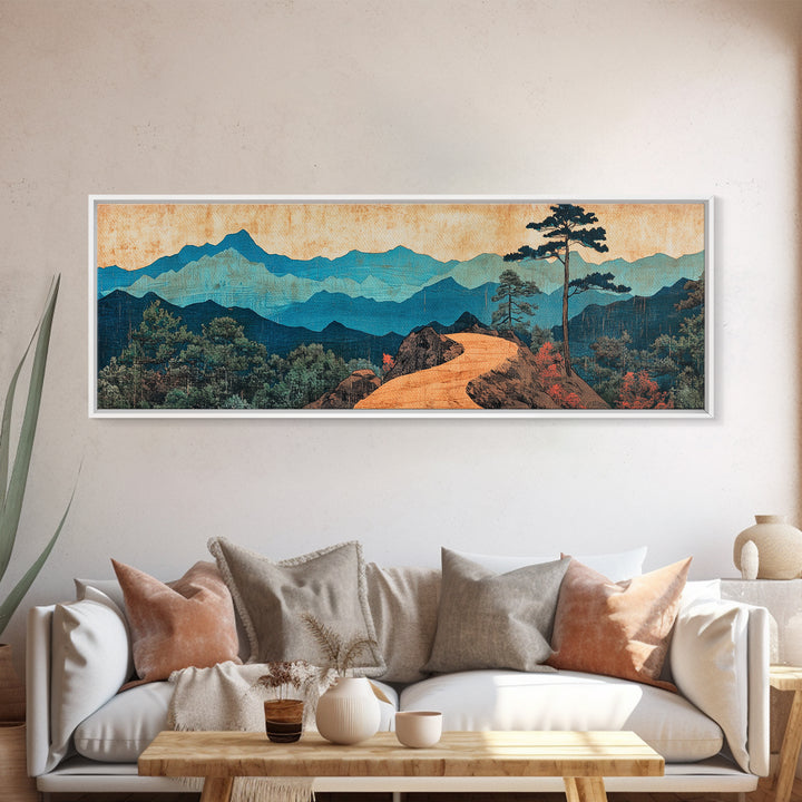 Winding Mountain Path Canvas Print, Blue Ridge Landscape Wall Art, Japanese Inspired Art, Large Panoramic Home Decor, Art Print