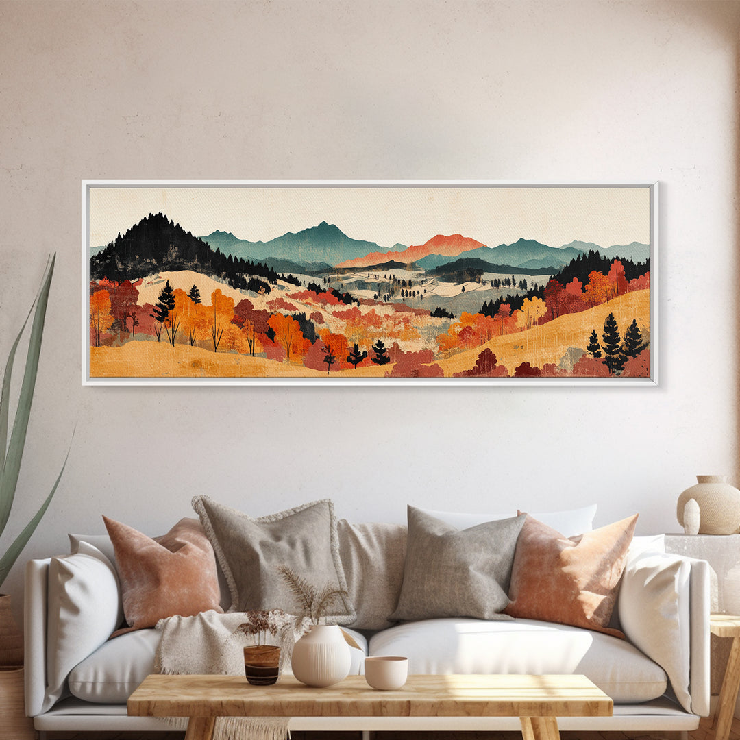 Autumn Mountain Valley Landscape Wall Art, Fall Landscape Art, Rustic Home Decor, Large Horizontal Art, Living Room Decor