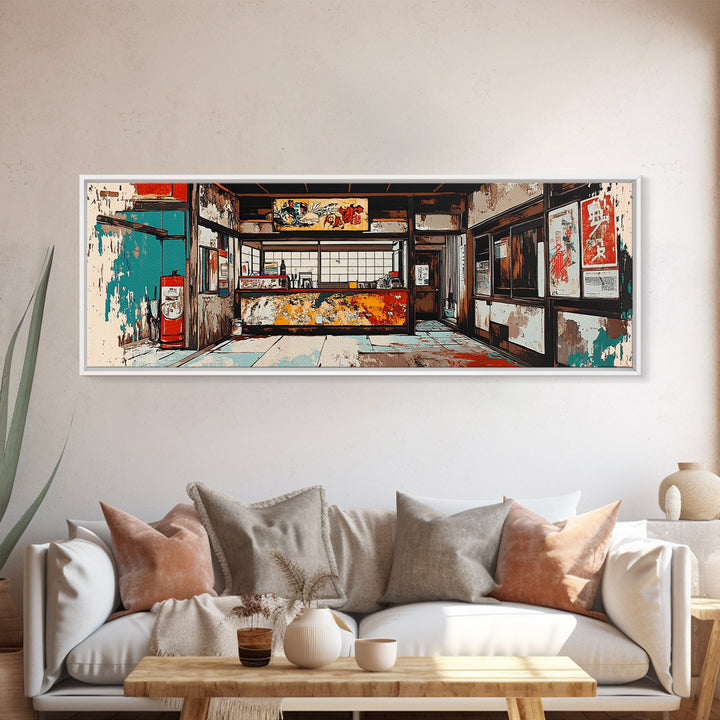 Retro Japanese Storefront Interior Wall Art, Urban Street Art, Japan Poster, Kitchen Decor, Restaurant Decor, Canvas Print