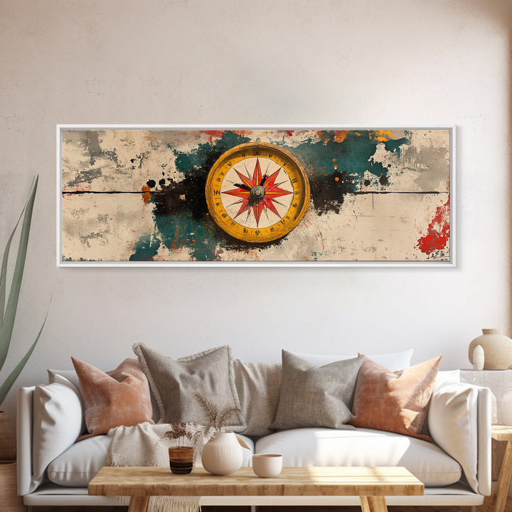 Antique Compass On Abstract Map Canvas Print, Nautical Wall Art, Travel Decor, Explorer Gift, Office Wall Decor For Study Room