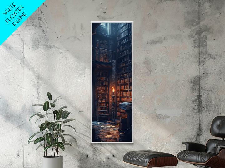 Moody Old Library With Tall Shelves And Candlelight Wall Art, Dark Academia Canvas Print, Gothic Home Library Wall Decor