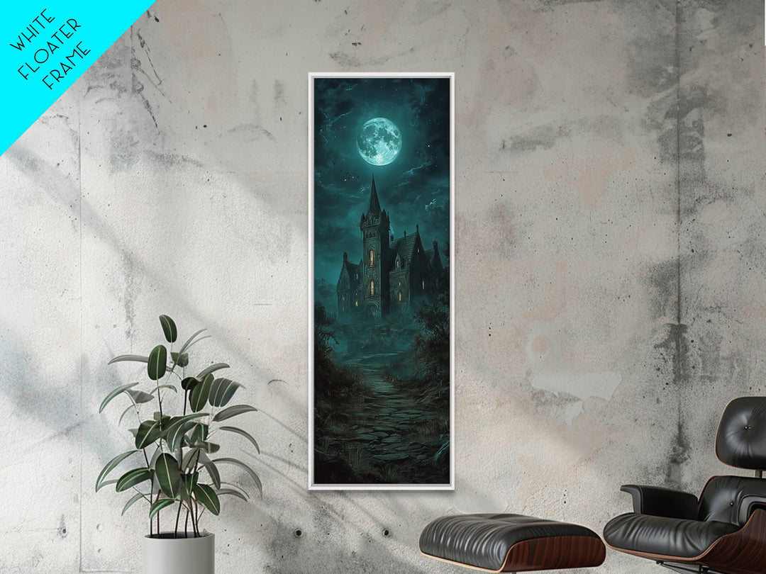 Moonlit Gothic Castle On Misty Path Wall Art, Dark Academia Canvas Print, Haunted House Decor, Moody Fantasy Gothic Wall Decor Gift