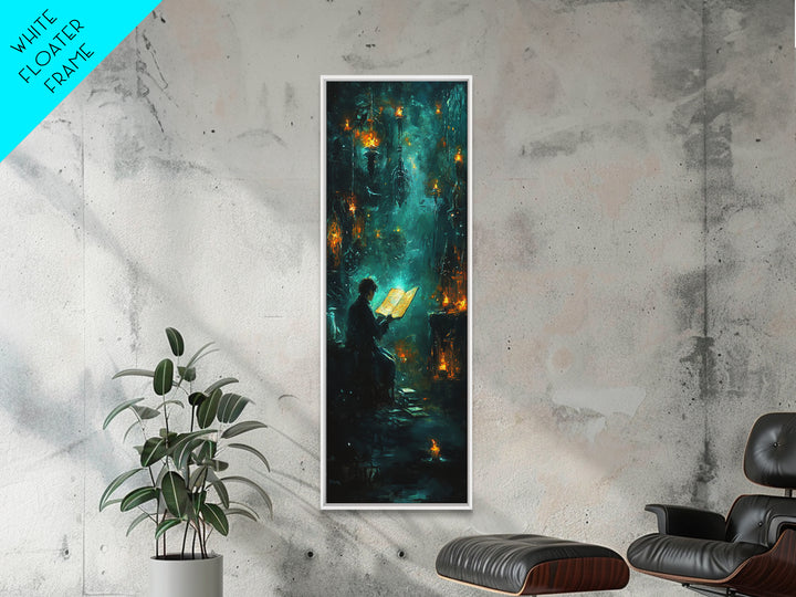 Glowing Book In Enchanted Forest Wall Art, Dark Fantasy Reading Nook Decor, Mystical Teal Library Print For Book Lovers Gift