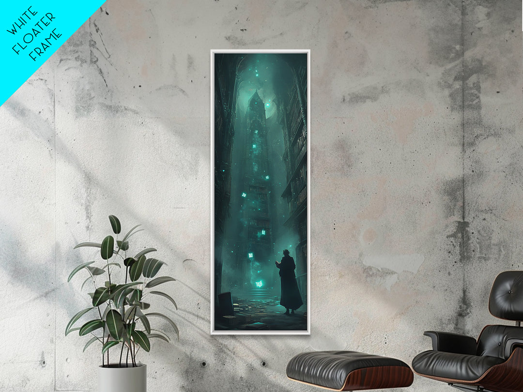 Dark Gothic Tower In Misty Alley Wall Art, Fantasy Cityscape Print, Moody Library Decor, Dark Academia Wall Decor Gift For Him