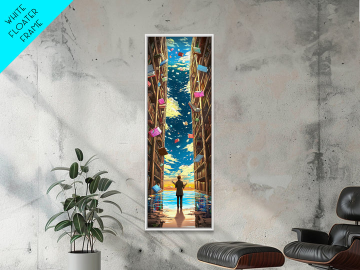 Endless Library Canyon With Flying Books Canvas Print, Book Lover Wall Art, Fantasy Library Decor, Reading Nook Gift For Readers