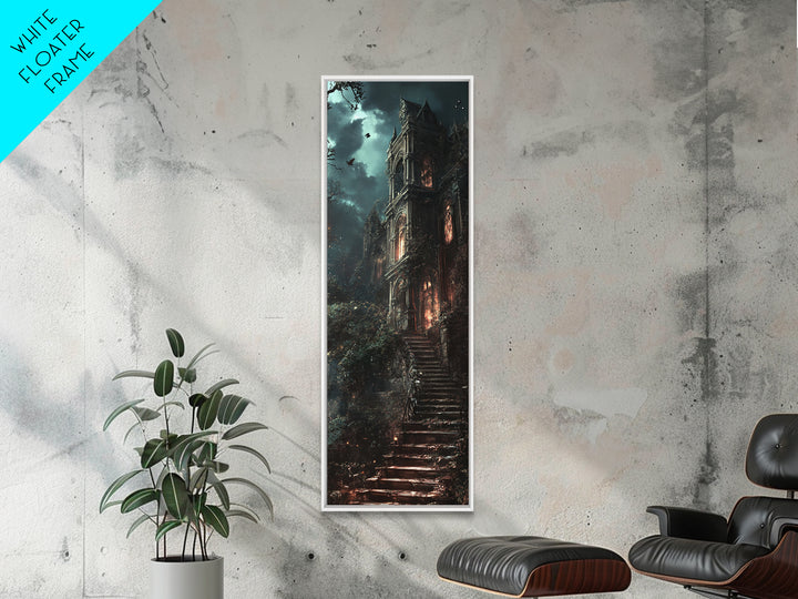 Haunted Gothic Mansion In Moonlit Forest Wall Art, Dark Academia Canvas Print, Spooky Castle Decor, Victorian Horror Gift
