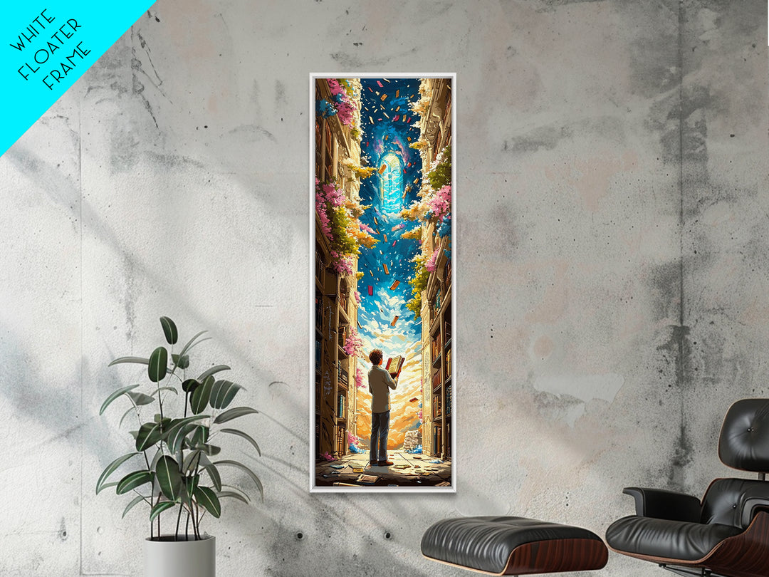 Young Reader Beneath Magical Book Portal Wall Art, Whimsical Library Decor, Cozy Fantasy Reading Nook Print For Book Lovers