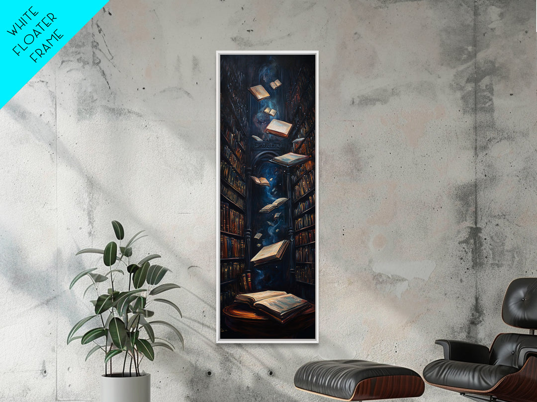Dark Enchanted Library With Floating Books Wall Art, Gothic Bookish Decor, Dark Academia Print, Fantasy Reading Nook Gift