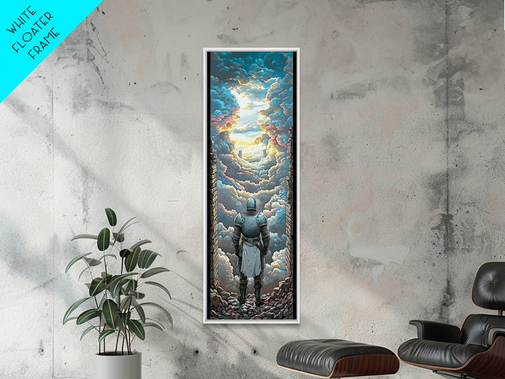 Armored Knight Before Radiant Cloud Portal Wall Art, Fantasy Castle Decor, Medieval Artwork, Inspirational Home Decor Gift