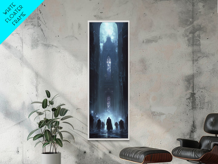 Moonlit Gothic Cathedral In Blue Mist Wall Art, Dark Fantasy Castle Canvas, Moody Medieval Decor, Dramatic Fine Art Print