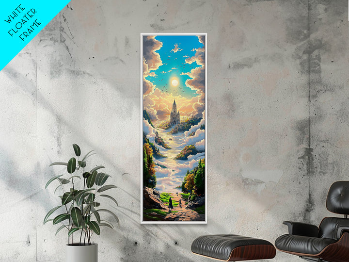 Castle In The Clouds Along Sunlit Valley Canvas Print, Dreamy Fantasy Landscape Wall Art, Whimsical Nursery Decor Gift For Her