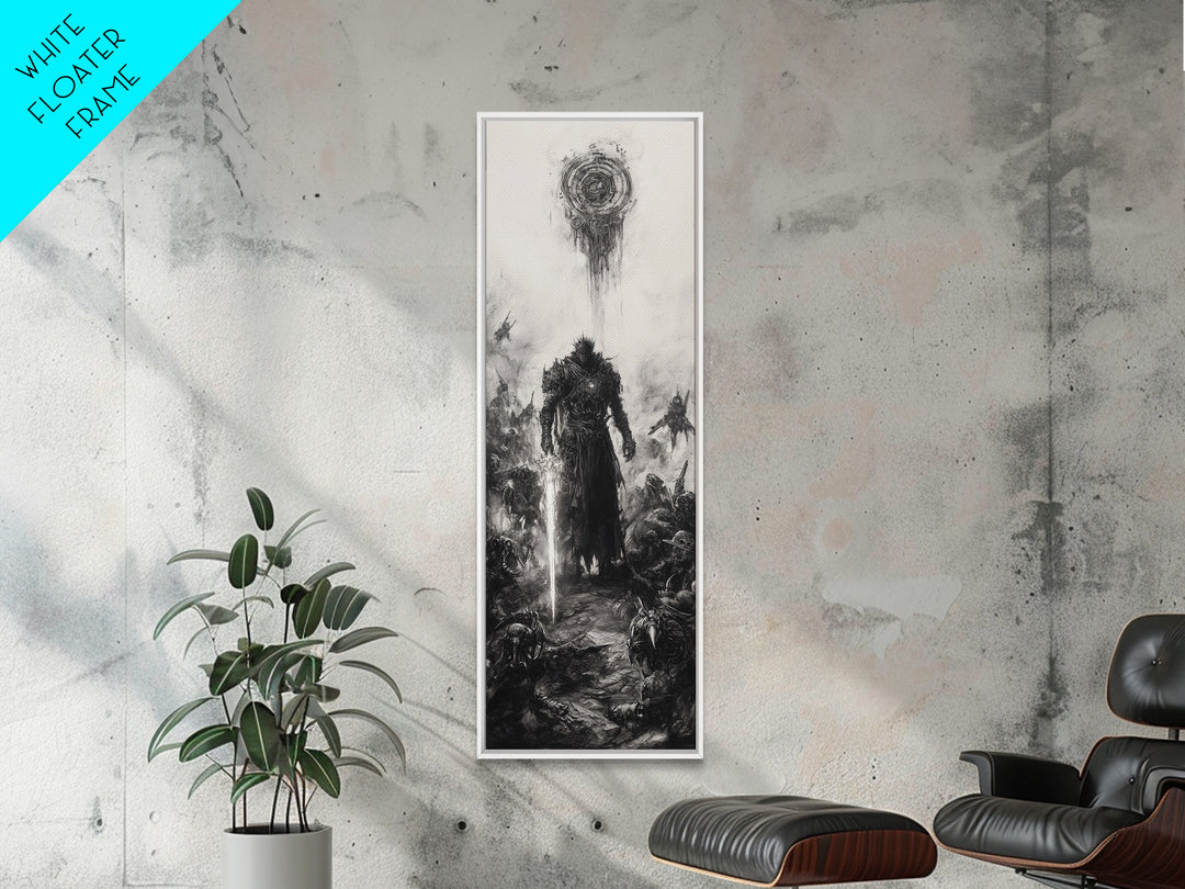 Dark Spiked Warrior Battlefield Wall Art, Gothic Fantasy Canvas Print, Black And White Surreal Art, Medieval Game Room Decor
