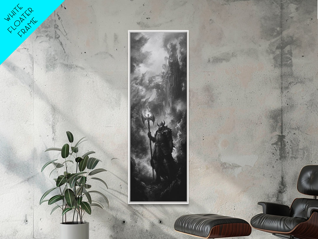 Black And White Dark Wizard Wall Art, Gothic Fantasy Canvas Print, Medieval Castle Decor, Moody Sorcerer Office Art Print