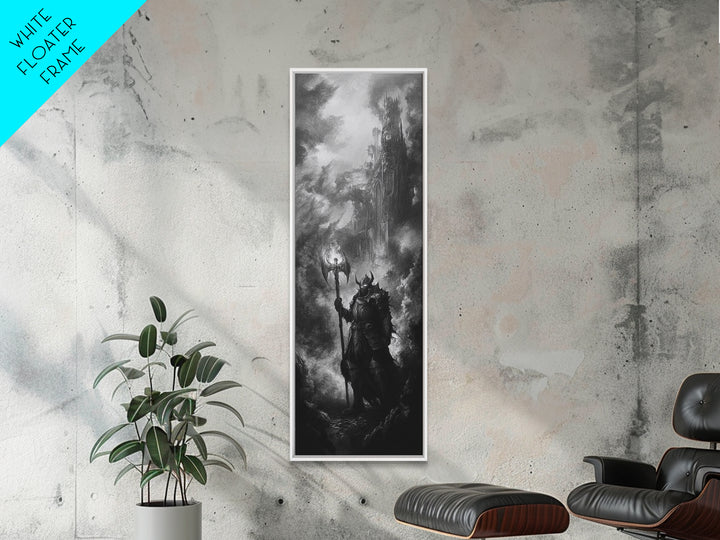 Black And White Dark Wizard Wall Art, Gothic Fantasy Canvas Print, Medieval Castle Decor, Moody Sorcerer Office Art Print