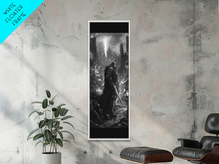 Dark Armored Knight In Ruined Gothic Valley Wall Art, Black And White Fantasy Art, Dark Academia Decor, Gothic Wall Decor