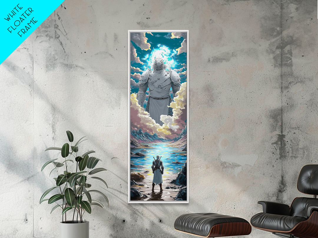 Colossal Cloud Guardian Over Alpine Lake Framed Canvas Print, Fantasy Wall Art, Celestial Decor, Statement Artwork Gift For Him
