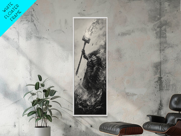 Dark Hammer Warrior In Storm, Black And White Wall Art, Gothic Fantasy Art Print, Medieval Office Decor, Gift For Him, Dark Academia Decor