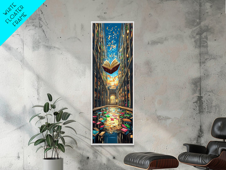 Floating Open Book In Enchanted Library Wall Art, Fantasy Reading Nook Decor, Book Lover Gift, Magical Home Decor Print Art