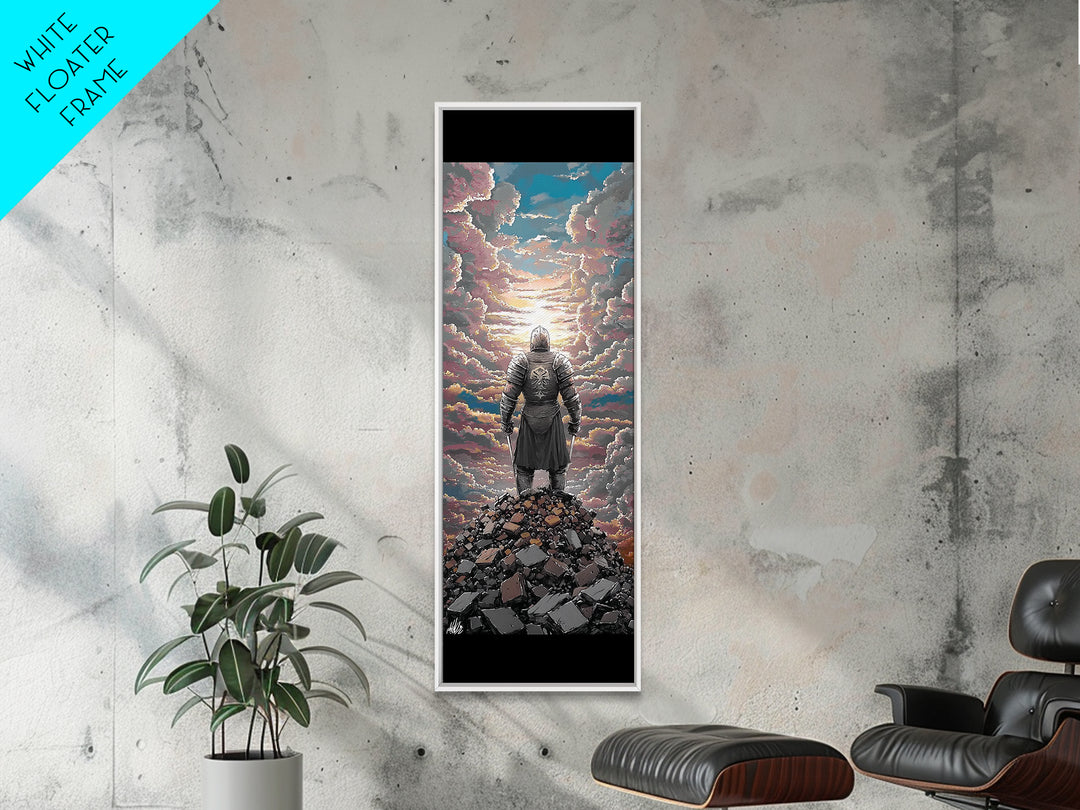 Armored Wanderer Above Cloud Sea Canvas Print, Dark Fantasy Wall Decor, Knight Artwork, Epic Adventure Gift For Him, Office Art