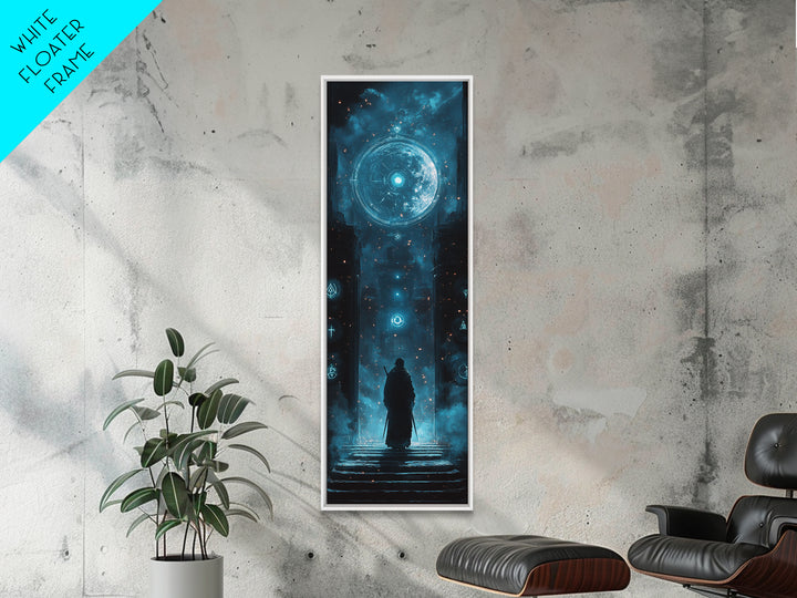 Lone Figure Before Glowing Cosmic Portal Canvas Print, Sci Fi Wall Art, Cyberpunk Decor, Futuristic Space Art For Gaming Room