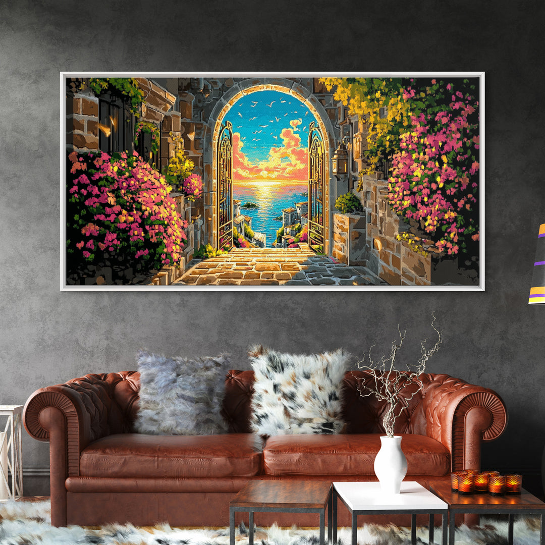 Mediterranean Stone Arch Ocean View Canvas Print, Coastal Wall Art, Seascape Art, Beach House Decor, Living Room Decor, Housewarming Gift