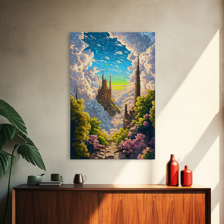 Floating Sky Castle Above The Clouds Canvas Print, Whimsical Dreamy Fantasy Wall Art For Bedroom Decor Housewarming Gift