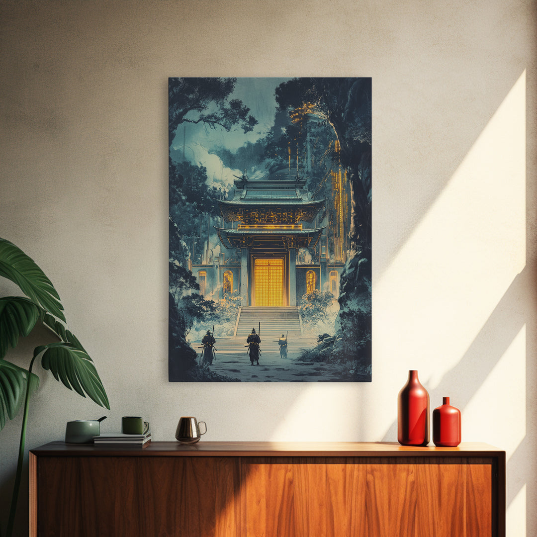Moody Temple Gate Wall Art, Japanese Dark Academia Decor, Fantasy Landscape Print, Dramatic Office Wall Decor, Framed Art Print