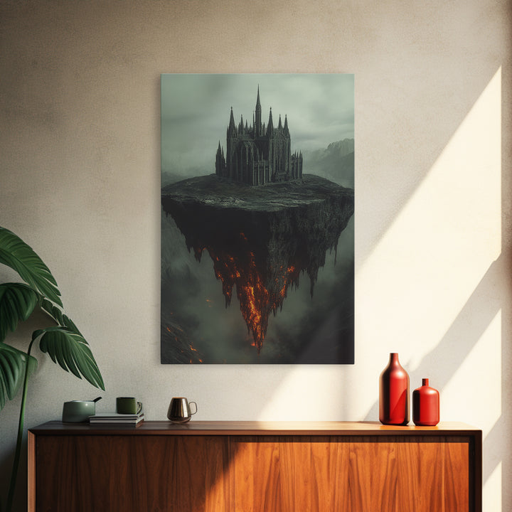 Floating Gothic Cathedral Wall Art, Dark Fantasy Canvas Print, Surreal Castle Decor, Moody Statement Artwork, Office Decor