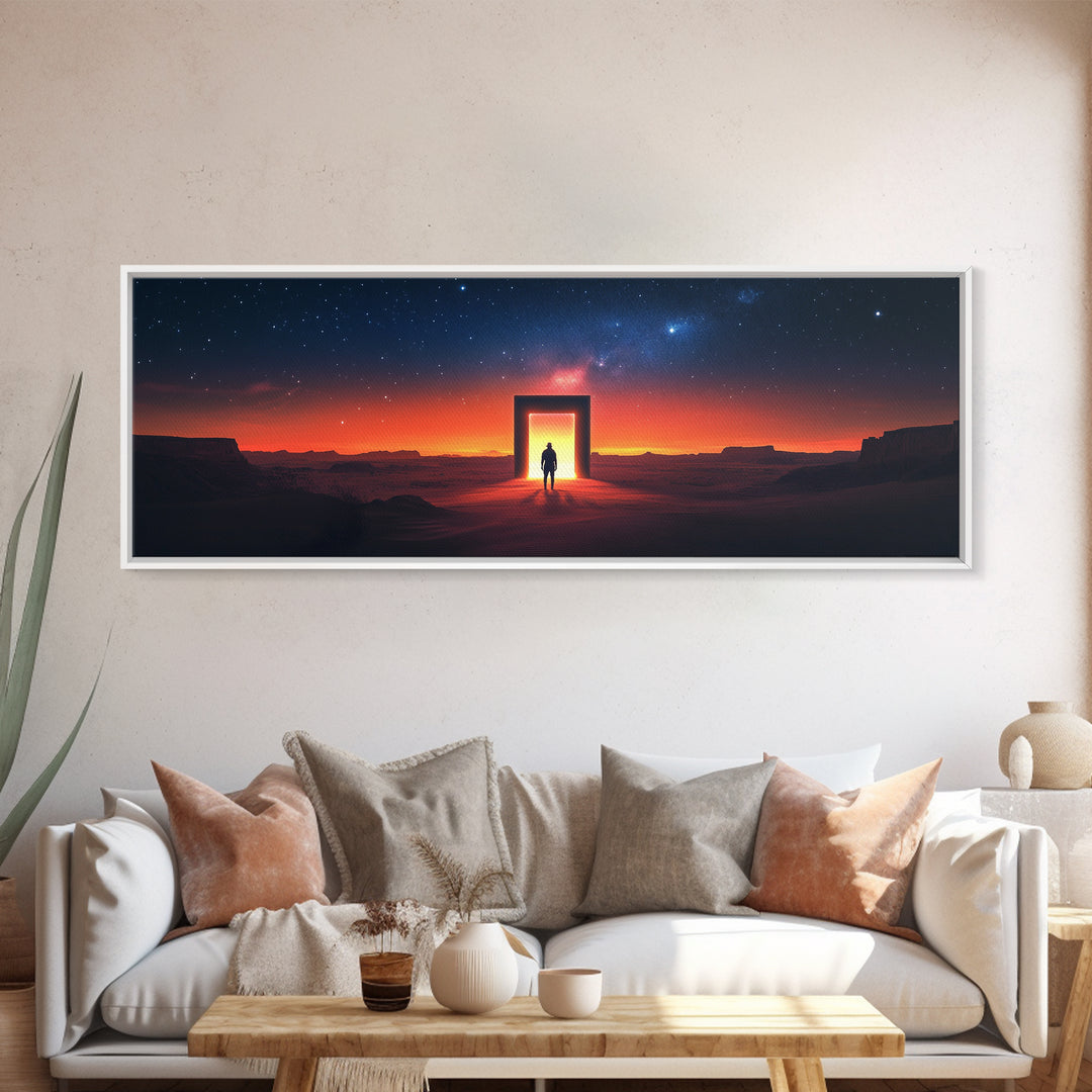 Starry Desert Portal Doorway Wall Art, Cosmic Sci Fi Landscape Canvas, Southwestern Modern Decor, Large Horizontal Print