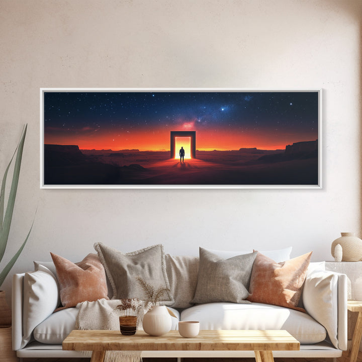 Starry Desert Portal Doorway Wall Art, Cosmic Sci Fi Landscape Canvas, Southwestern Modern Decor, Large Horizontal Print