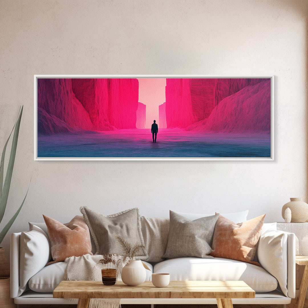 Magenta Canyon Wanderer Canvas Print, Minimalist Desert Landscape, Pink Modern Wall Art, Dramatic Statement Living Room Decor