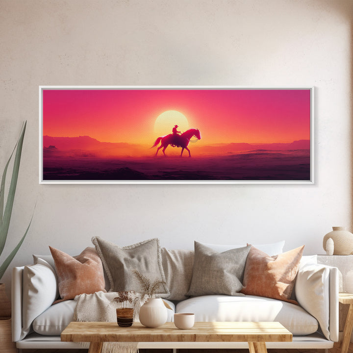 Silhouette Cowboy Riding Horse At Desert Sunset Wall Art, Western Landscape Print, Southwestern Decor, Gift For Him, Man Cave Decor
