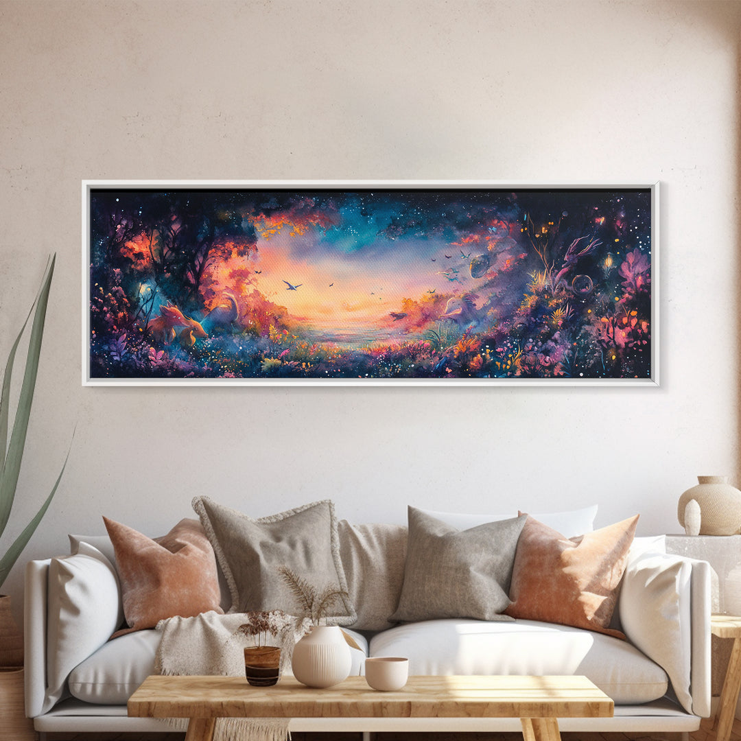 Twilight Enchanted Forest Meadow Canvas Print, Fantasy Landscape Wall Art, Moody Whimsical Decor For Bedroom And Office Gift