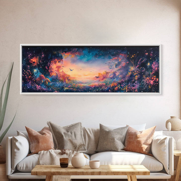 Twilight Enchanted Forest Meadow Canvas Print, Fantasy Landscape Wall Art, Moody Whimsical Decor For Bedroom And Office Gift