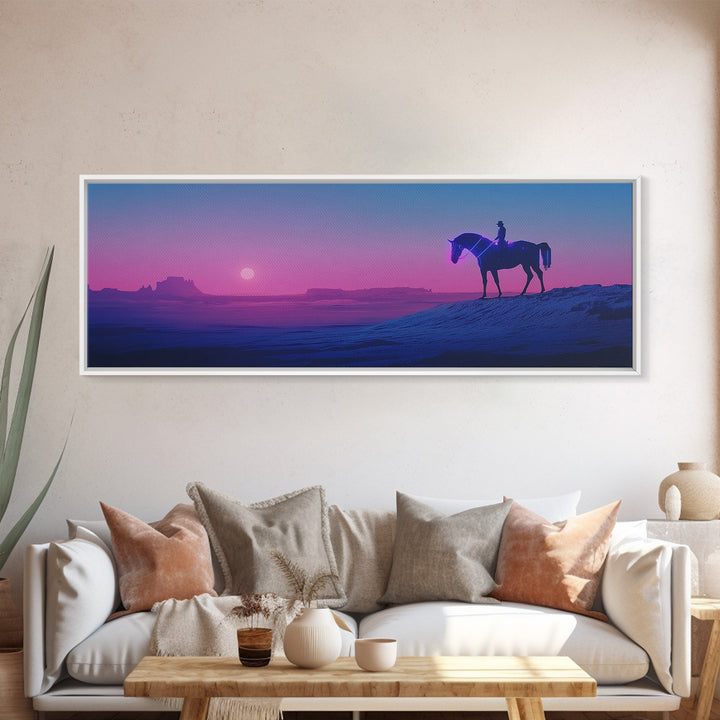 Purple Desert Cowboy Horse Sunset Canvas Print, Western Wall Art, Southwestern Decor, Masculine Office Decor, Gift For Him