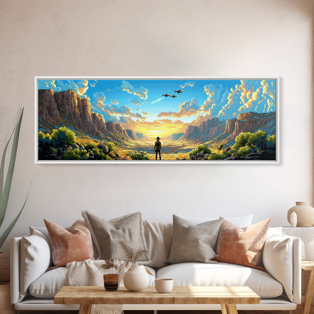 Sunlit Canyon Cowboy Wall Art, Panoramic Canvas Print, Southwestern Landscape, Western Decor, Large Living Room Wall Decor