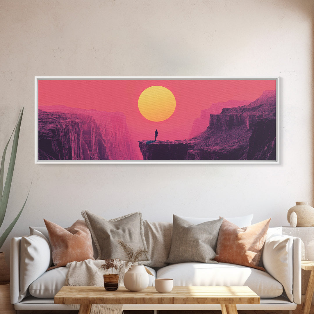 Pink Desert Canyon Cliff At Sunset Wall Art, Minimalist Landscape Canvas Print, Southwestern Modern Home Decor Gift For Him