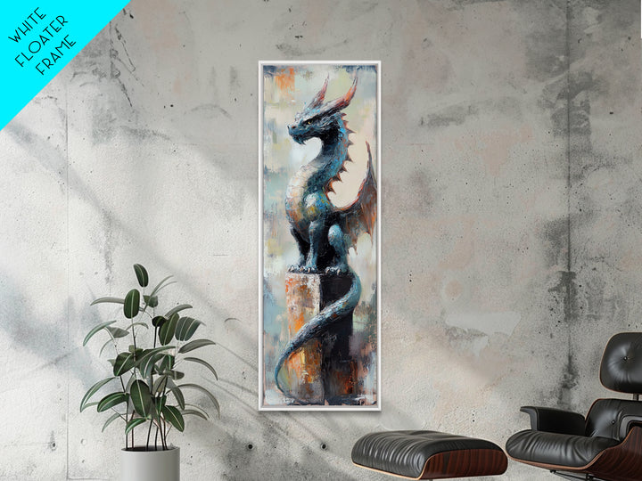 Blue Dragon Statue Canvas Print, Fantasy Wall Art, Gothic Fairy Tale Decor, Mythical Creature Art, Unique Gift For Gamer