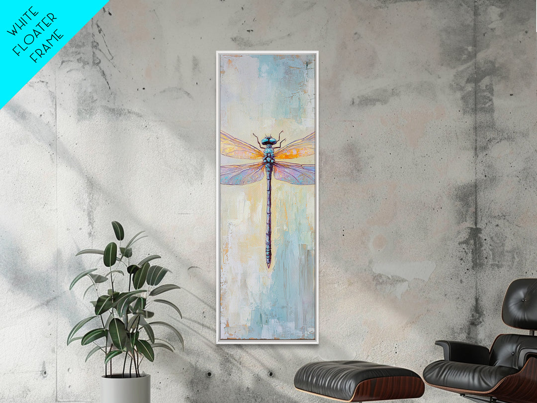 Iridescent Dragonfly Framed Canvas Print, Nature Wall Art, Insect Illustration, Coastal Blue Decor, Gift For Nature Lover