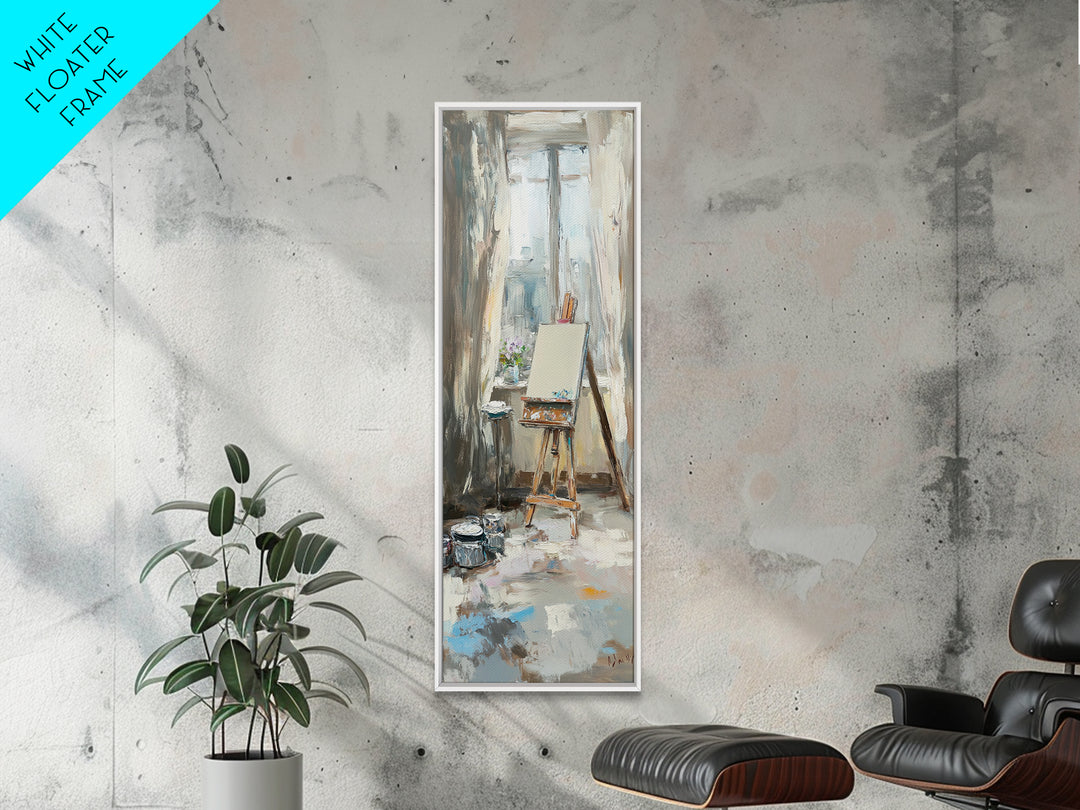 Sunlit Artist Studio Easel Wall Art, Impressionist Oil Painting, Creative Office Decor, Neutral Home Decor, Gift For Artist