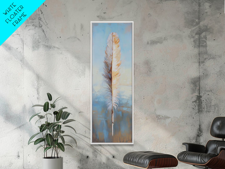 Single White Feather On Blue Horizon Wall Art, Minimalist Coastal Decor, Boho Nature Art Print, Calming Bedroom Decor Gift
